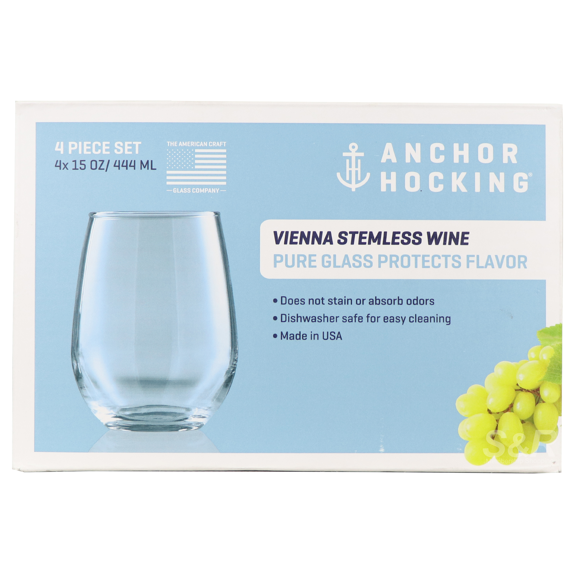 Anchor Hocking Vienna Stemless Wine Glass 4pc set